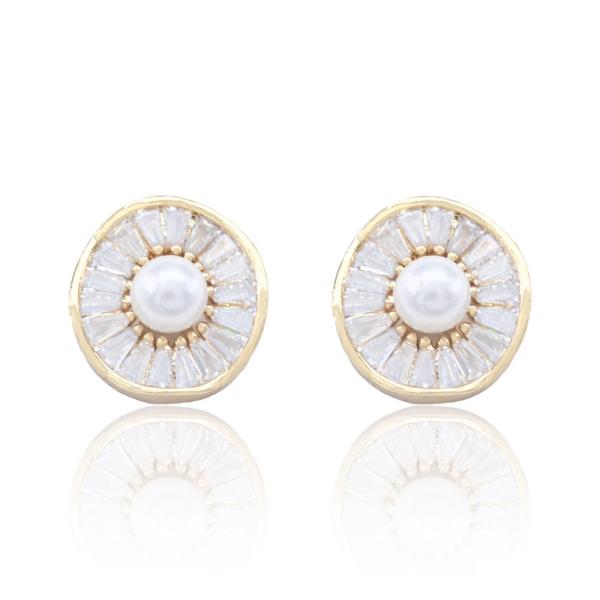 PEARL ROUND CZ STUD EARRING