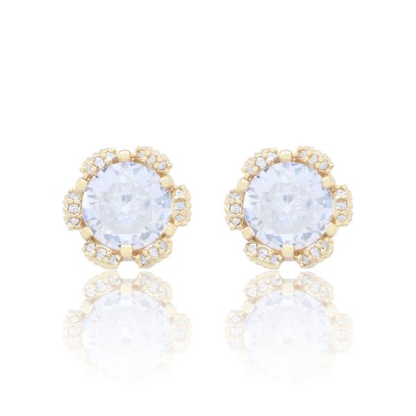 FLOWER ROUND CZ STUD EARRING