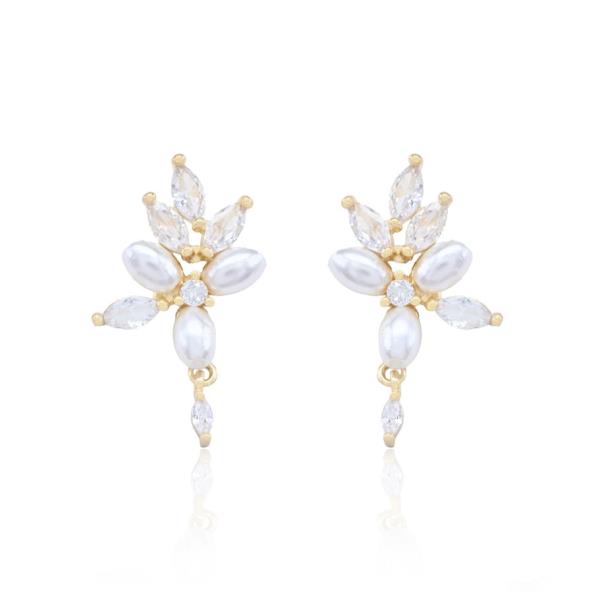 LEAF CZ PEARL EARRING