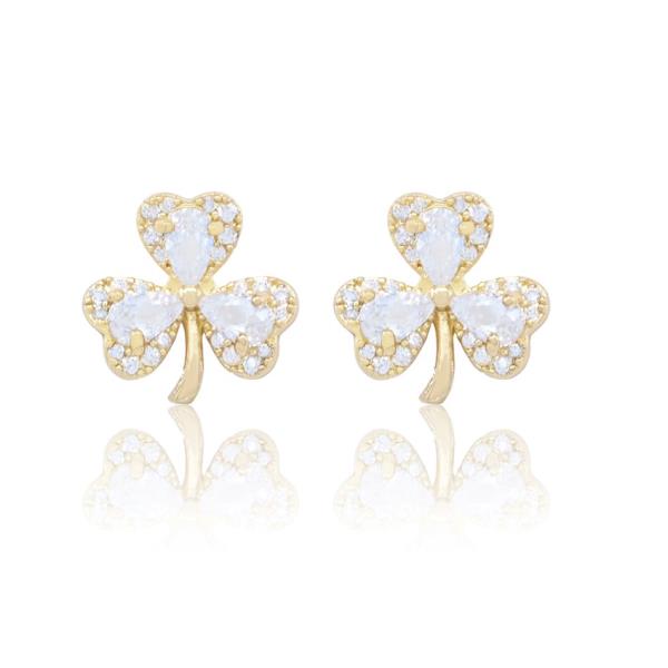 3 LEAF CLOVER CZ HALO STUD EARRING