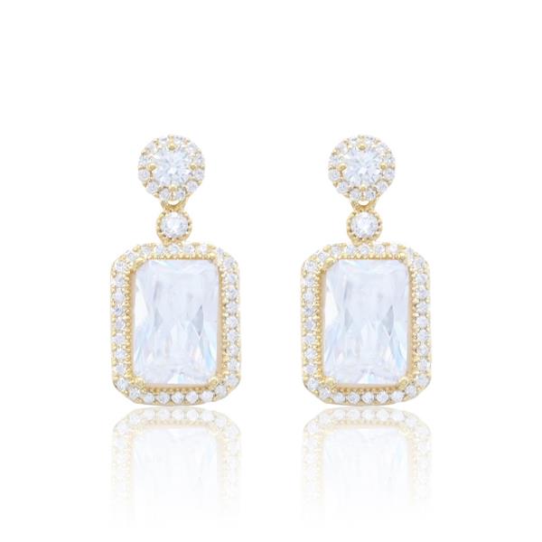 ROUND RECTANGLE LINK CZ DANGLE EARRING