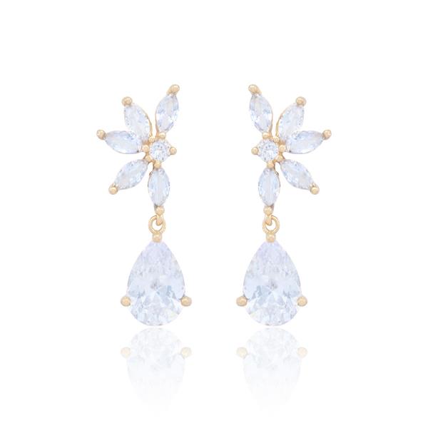 FLORAL TEARDROP CZ DANGLE EARRING