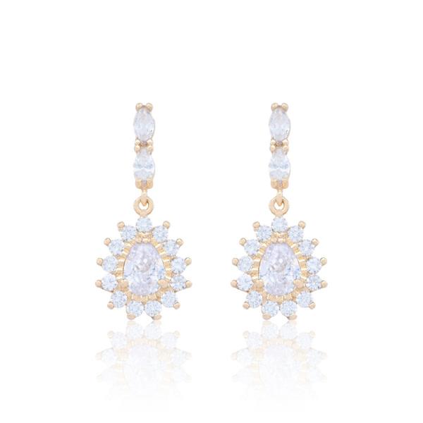 CZ OVAL EMBELLISH FLOWER DANGLE EARRING