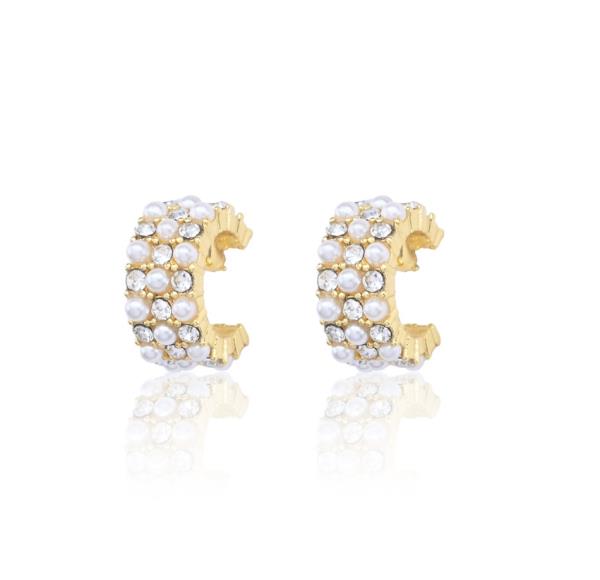 PEARL CZ OPEN HOOP EARRING