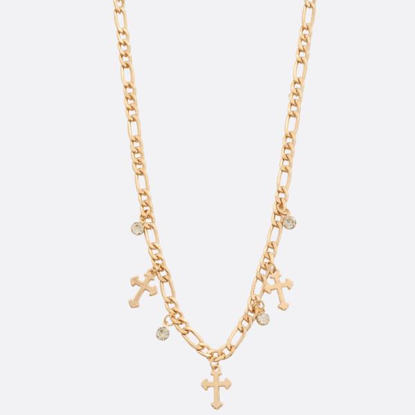 SDJ DAINTY CROSS CHARM FIGARO LINK NECKLACE