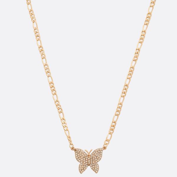 SDJ BUTTERFLY RHINESTONE PENDANT NECKLACE