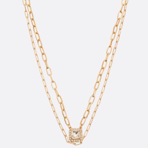 SDJ SQUARE OVAL LINK LAYERED NECKLACE