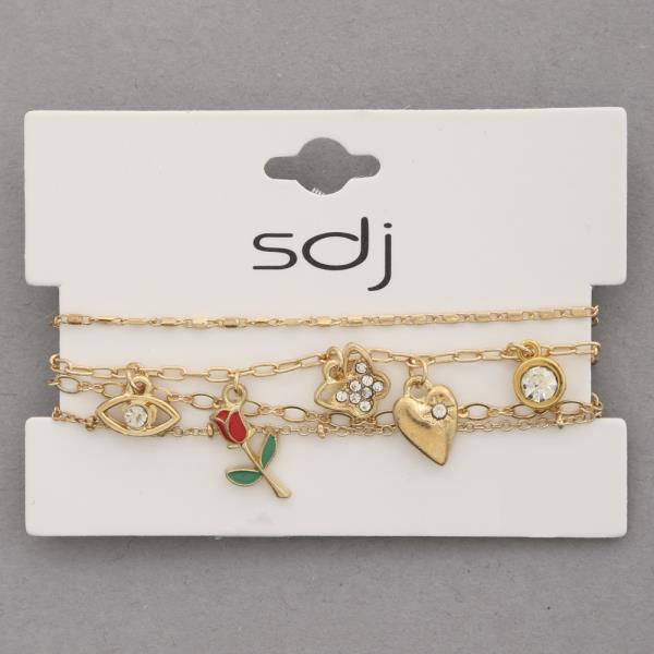 SDJ METAL 4 LINE FLOWER CHARM BRACELET SET