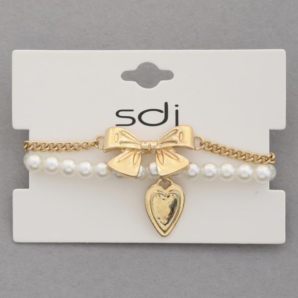 SDJ METAL 2 LINE RIBBON HEART BRACELET SET