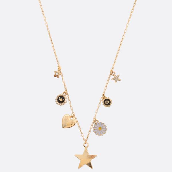 SDJ STAR HEART MULTI CHARM STATION NECKLACE