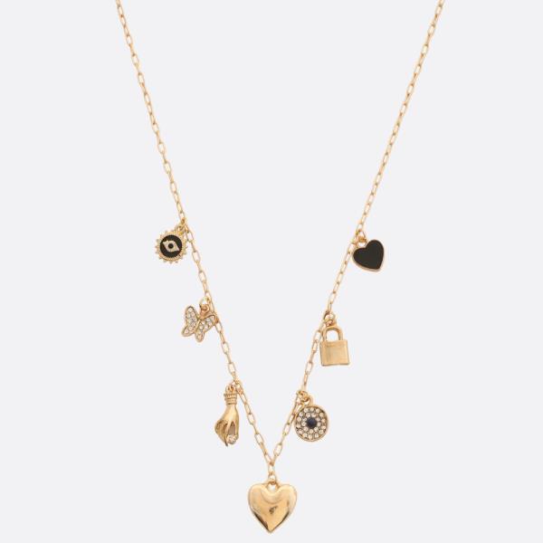 SDJ HEART MULTI CHARM STATION NECKLACE