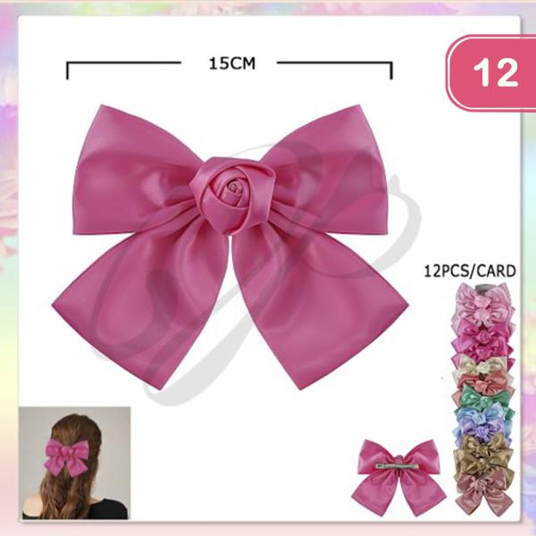 RIBBON ROSE HAIR BOW PIN (12 UNITS)