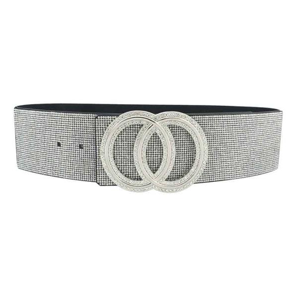 PLUS SIZE ALL OVER RHINESTONE OO BUCKLE ELASTIC BELT