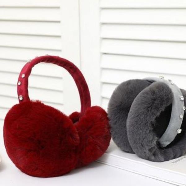 (ONLINE ONLY) RHINESTONE VELVET HEADBAND FAUX FUR EAR MUFF (12 UNITS)