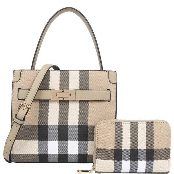 2IN1 PLAID SATCHEL W WALLET SET