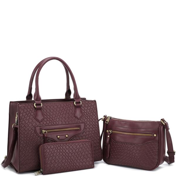 3IN1 TEXTURED SATCHEL W CROSSBODY AND WALLET SET