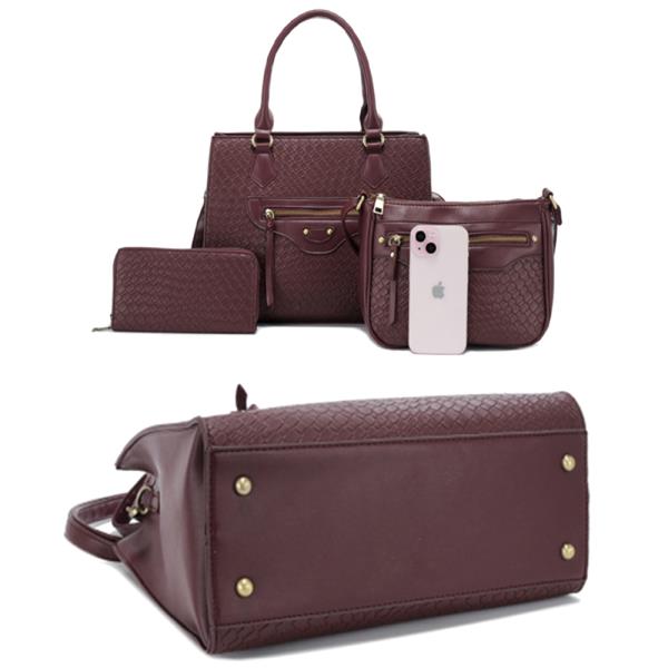 3IN1 TEXTURED SATCHEL W CROSSBODY AND WALLET SET