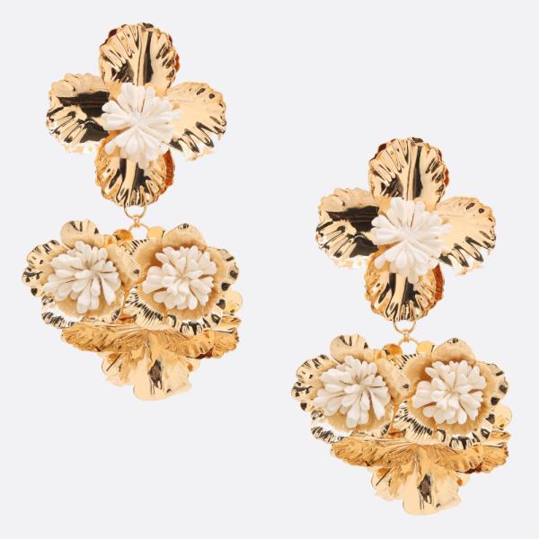 MULTI FLOWER METAL DANGLE EARRING