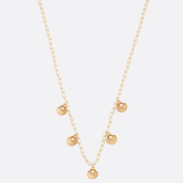 DAINTY SEASHELL STATION PEARL BEAD NECKLACE