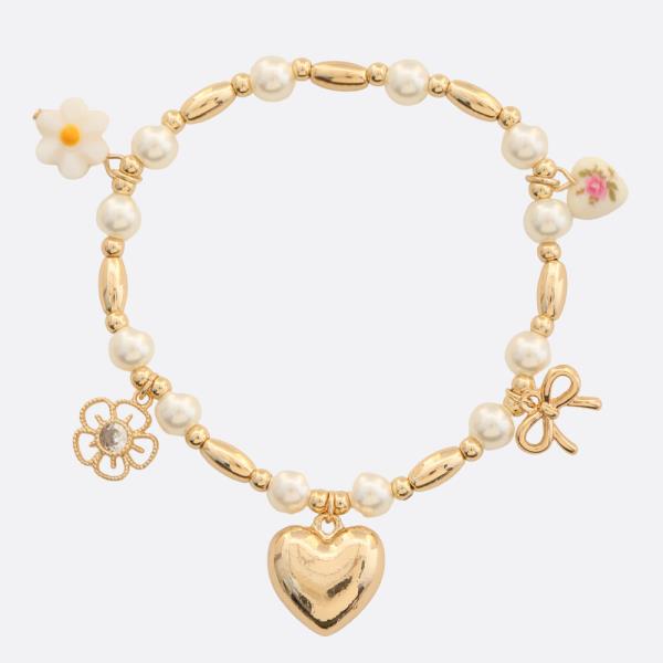 HEART FLOWER CHARM BEADED BRACELET