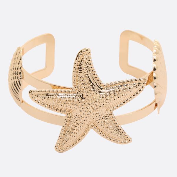 STARFISH SEASHELL METAL CUFF BRACELET