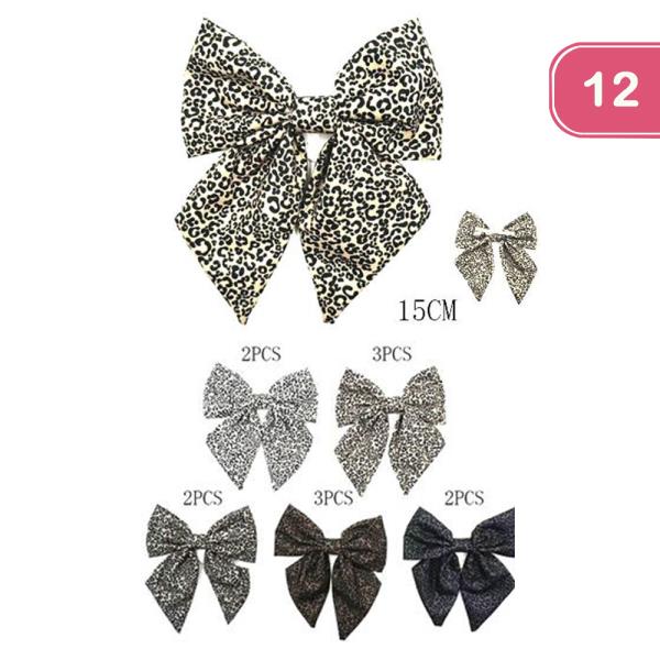 LEOPARD RIBBON HAIR BOW PIN (12 UNITS)