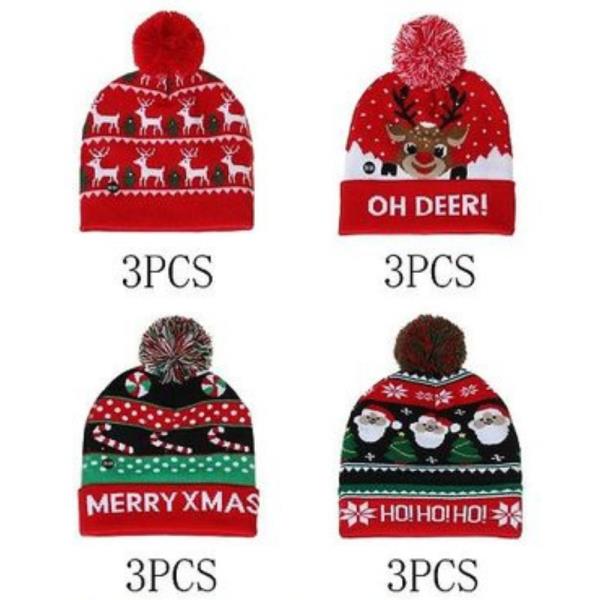 (ONLINE ONLY) CHRISTMAS LED LIGHT CHRISTMAS GRAPHIC BEANIE WITH POMPOM (12 UNITS)