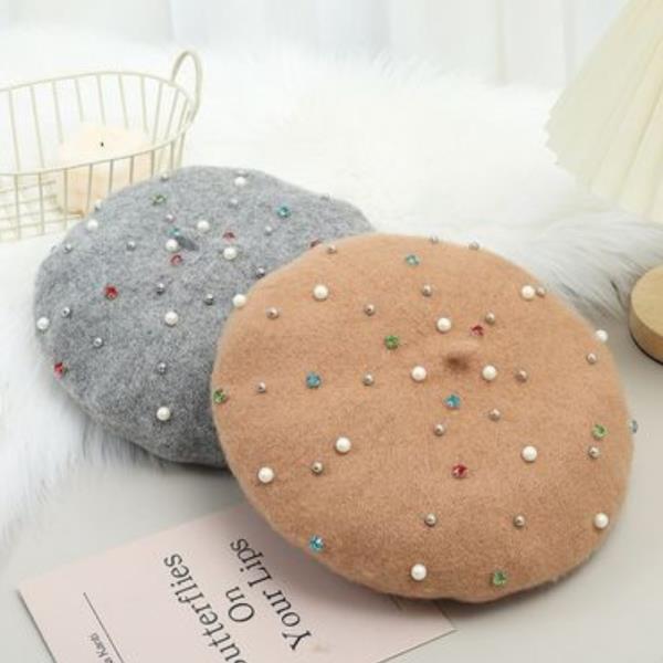 (ONLINE ONLY) PEARL & RHINESTONE FELT BERET HAT (12 UNITS)