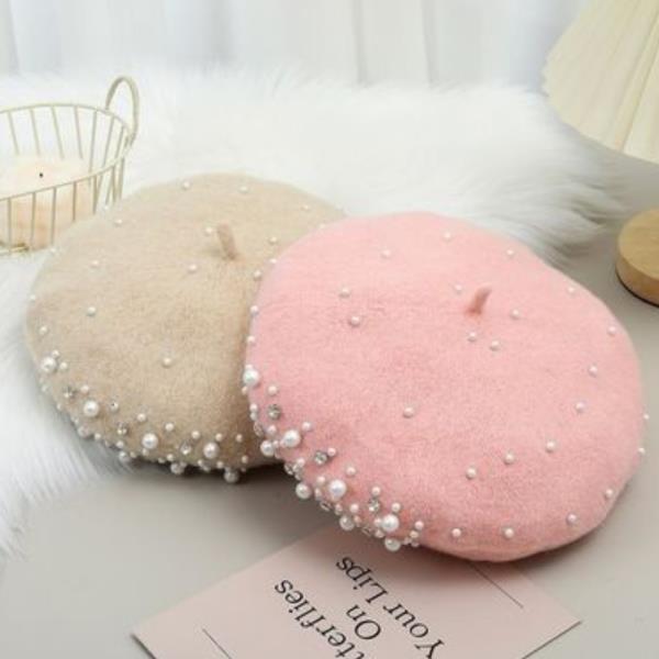 (ONLINE ONLY) PEARL & RHINESTONE FELT BERET HAT (12 UNITS)