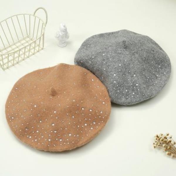 (ONLINE ONLY) RHINESTONE SOLID COLOR FELT BERET HAT (12 UNITS)