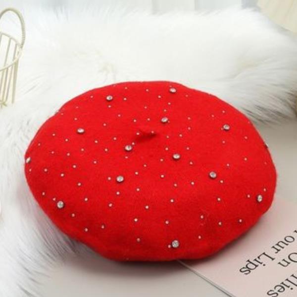 (ONLINE ONLY) RHINESTONE SOLID COLOR FELT BERET HAT (12 UNITS)