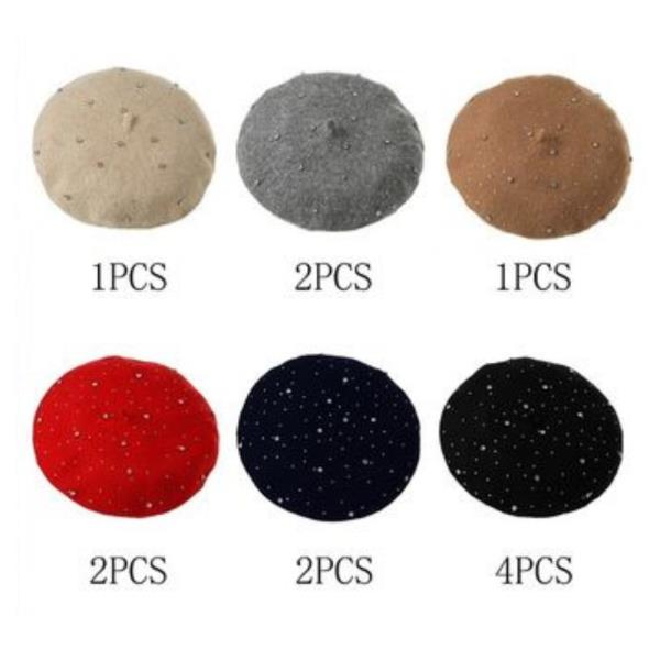 (ONLINE ONLY) RHINESTONE SOLID COLOR FELT BERET HAT (12 UNITS)