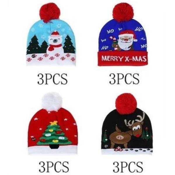 (ONLINE ONLY) CHRISTMAS LED LIGHT GRAPHIC BEANIE WITH POMPOM (12 UNITS)