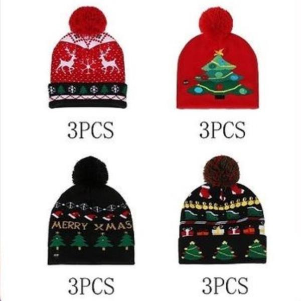 (ONLINE ONLY) CHRISTMAS LED LIGHT GRAPHIC BEANIE WITH POMPOM (12 UNITS)