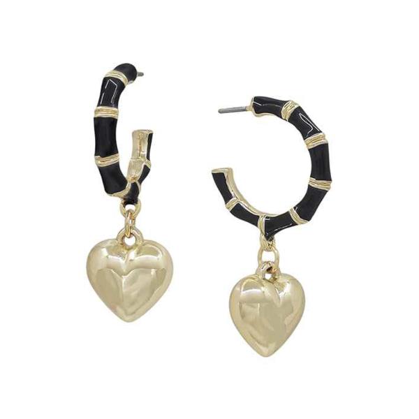 HEART CHARM BAMBOO EPOXY COLOR COATED HOOP EARRING