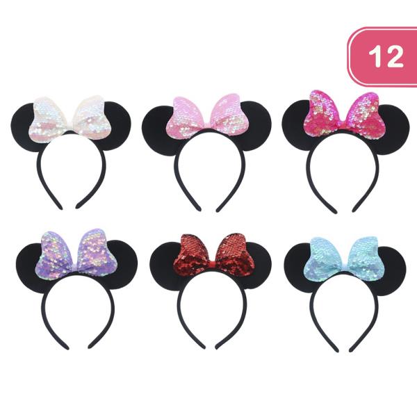 SEQUIN RIBBON CUTE EAR HEADBAND (12 UNITS)