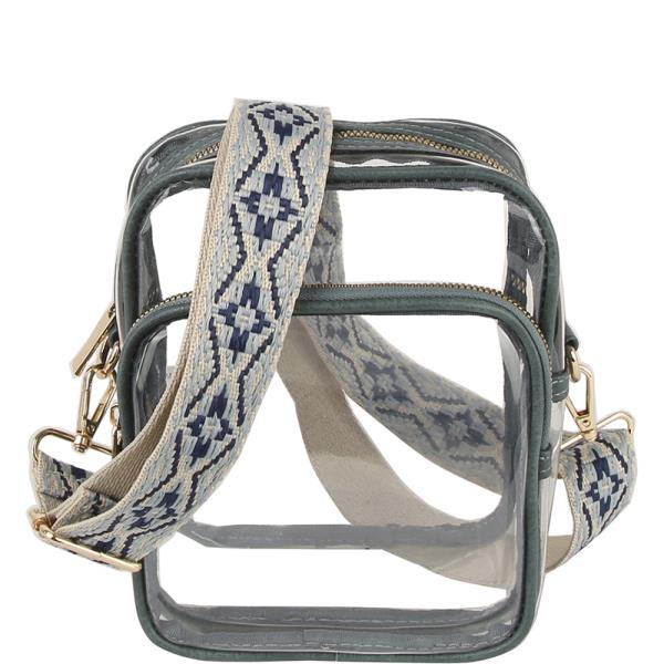 (ONLINE ONLY) Clear zipper crossbody w guitar strap