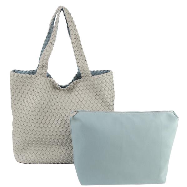 (ONLINE ONLY) 2in1 woven design shoulder tote w pouch bag set