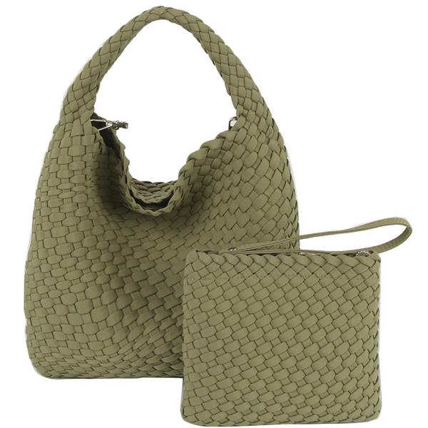 (ONLINE ONLY) 2in1 woven design shoulder hobo w pouch bag set