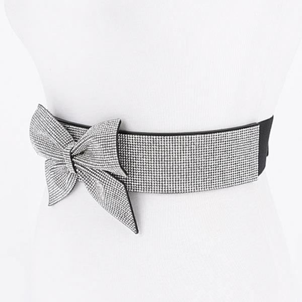 RHINESTONE RIBBON BOW ELASTIC BELT