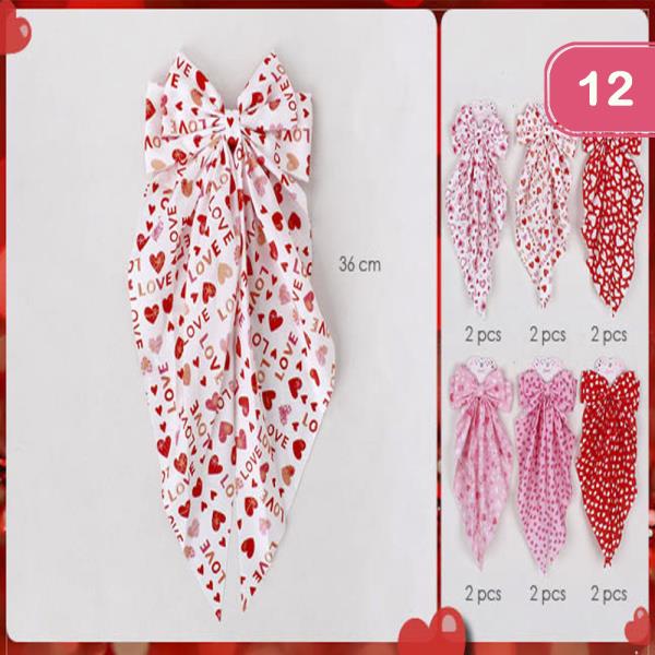 VALENTINES DAY HEART RIBBON HAIR BOW (12 UNITS)