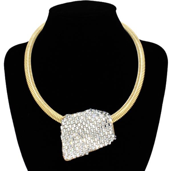 CHUNKY METAL RHINESTONE RECTANGLE NECKLACE