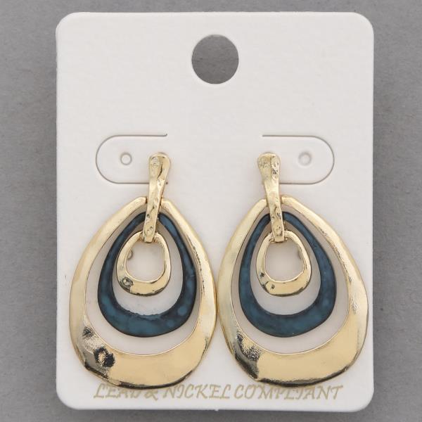 TWO TONE DOUBLE TEARDROP DANGLE EARRING