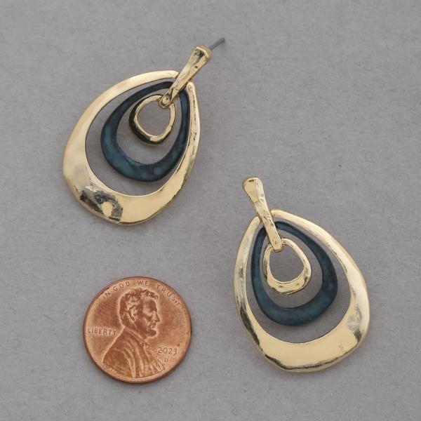 TWO TONE DOUBLE TEARDROP DANGLE EARRING