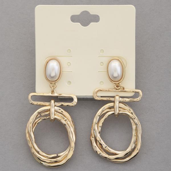 OVAL PEARL DOUBLE CIRCLE LINK DANGLE EARRING