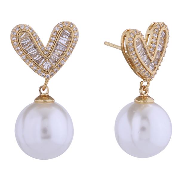 14K GOLD/WHITE GOLD DIPPED PEARL PENDANT DROP EARRINGS