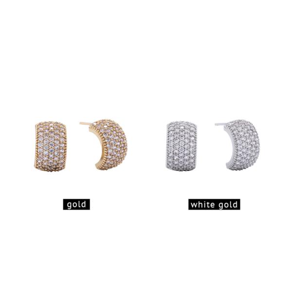 14K GOLD/WHITE GOLD DIPPED MICRO PAVE CZ HUGGIE EARRINGS