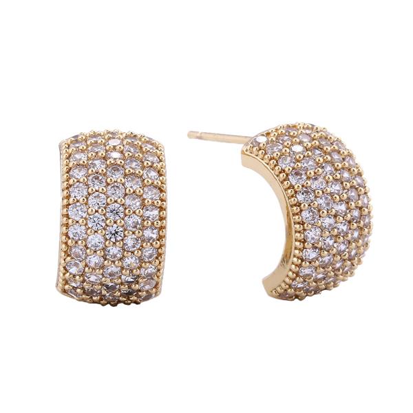 14K GOLD/WHITE GOLD DIPPED MICRO PAVE CZ HUGGIE EARRINGS