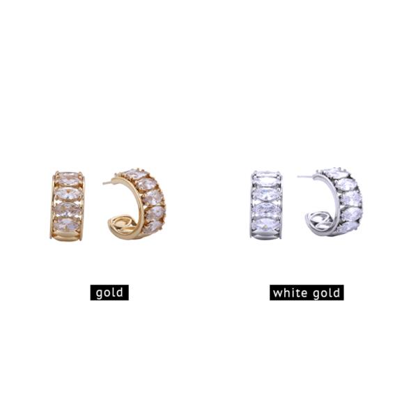 14K GOLD/WHITE GOLD DIPPED MAROUISE CUT CZ HUGGIE EARRINGS