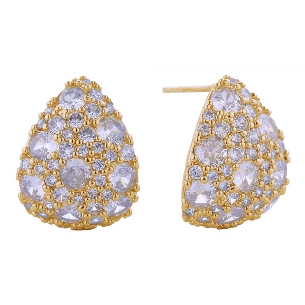 14K GOLD/WHITE GOLD DIPPED MIX MATCH PAVE CZ POST EARRINGS